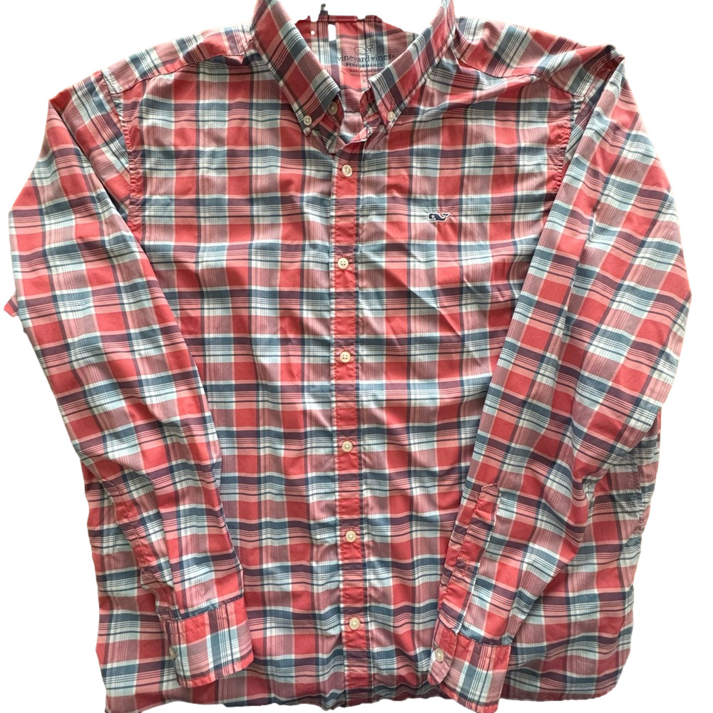Vineyard Vines Men's Red Plaid Shirt - Performance Fabric
